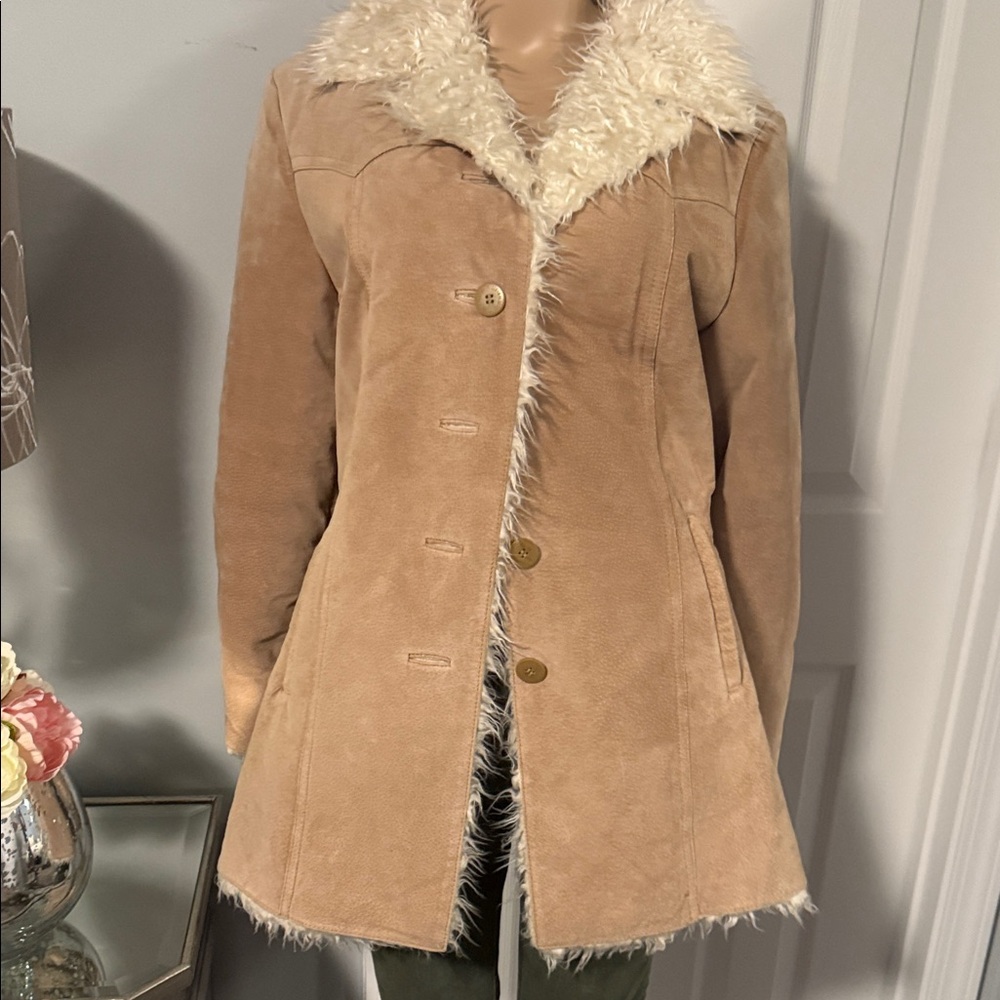 Steve Madden Tan Leather Jacket with Faux Fur Trim